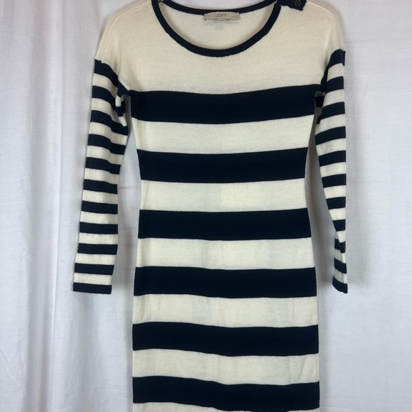 LOFT off white and navy blue color block wool blend stripe sweater dress XSP - Picture 10 of 10